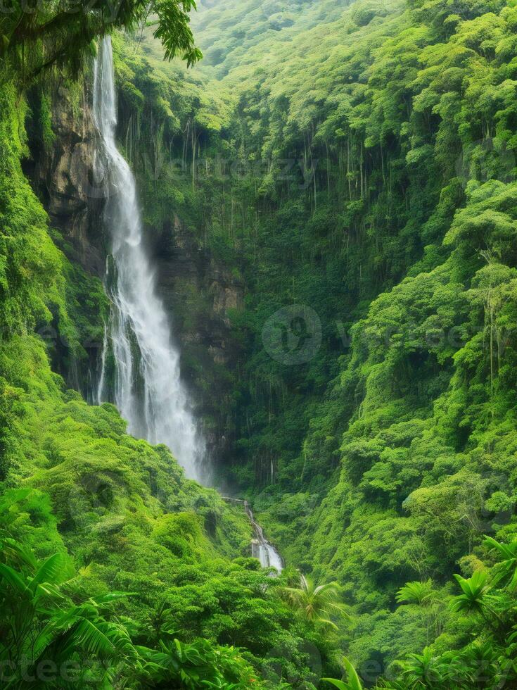 waterfall in the jungle ai generated photo