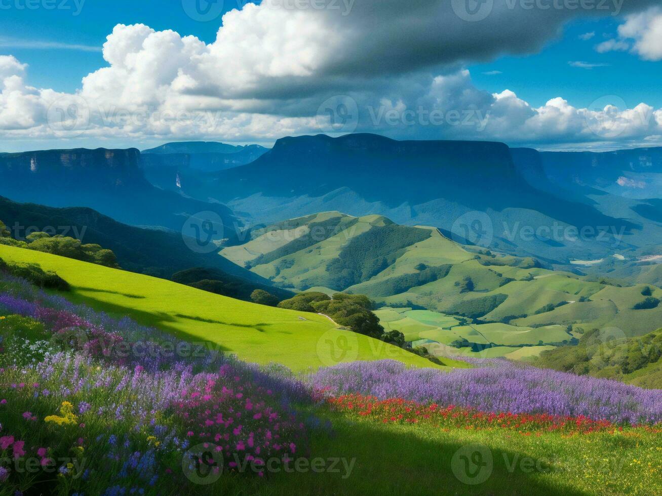 beautiful flowers in the mountains ai generated photo