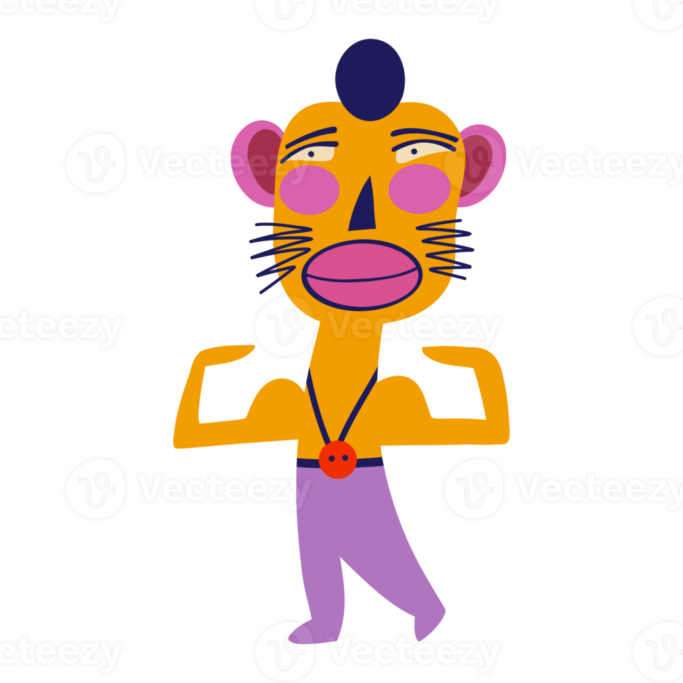 Funny clockwork monkey athlete with a funny face and big lips. Vibrant Strange ugly Halloween characters png