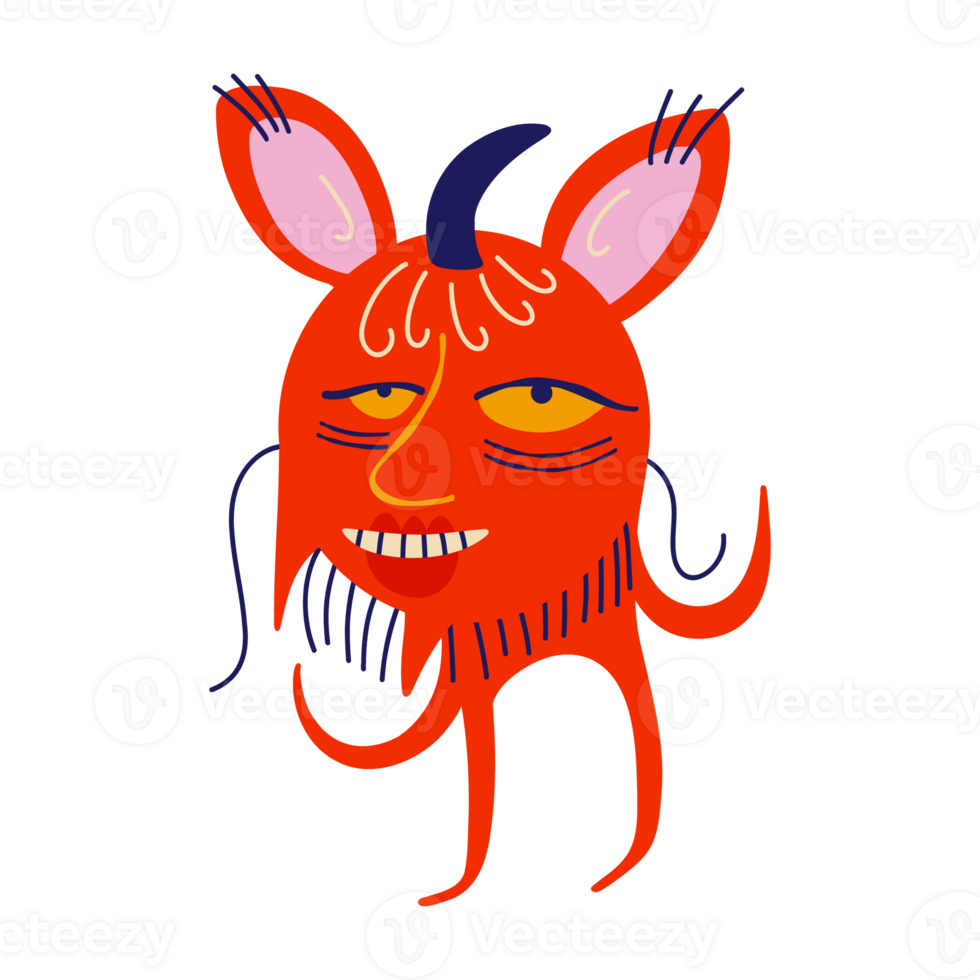 Vibrant Funny funky Strange lovely Halloween Demon. Character with devil face. png