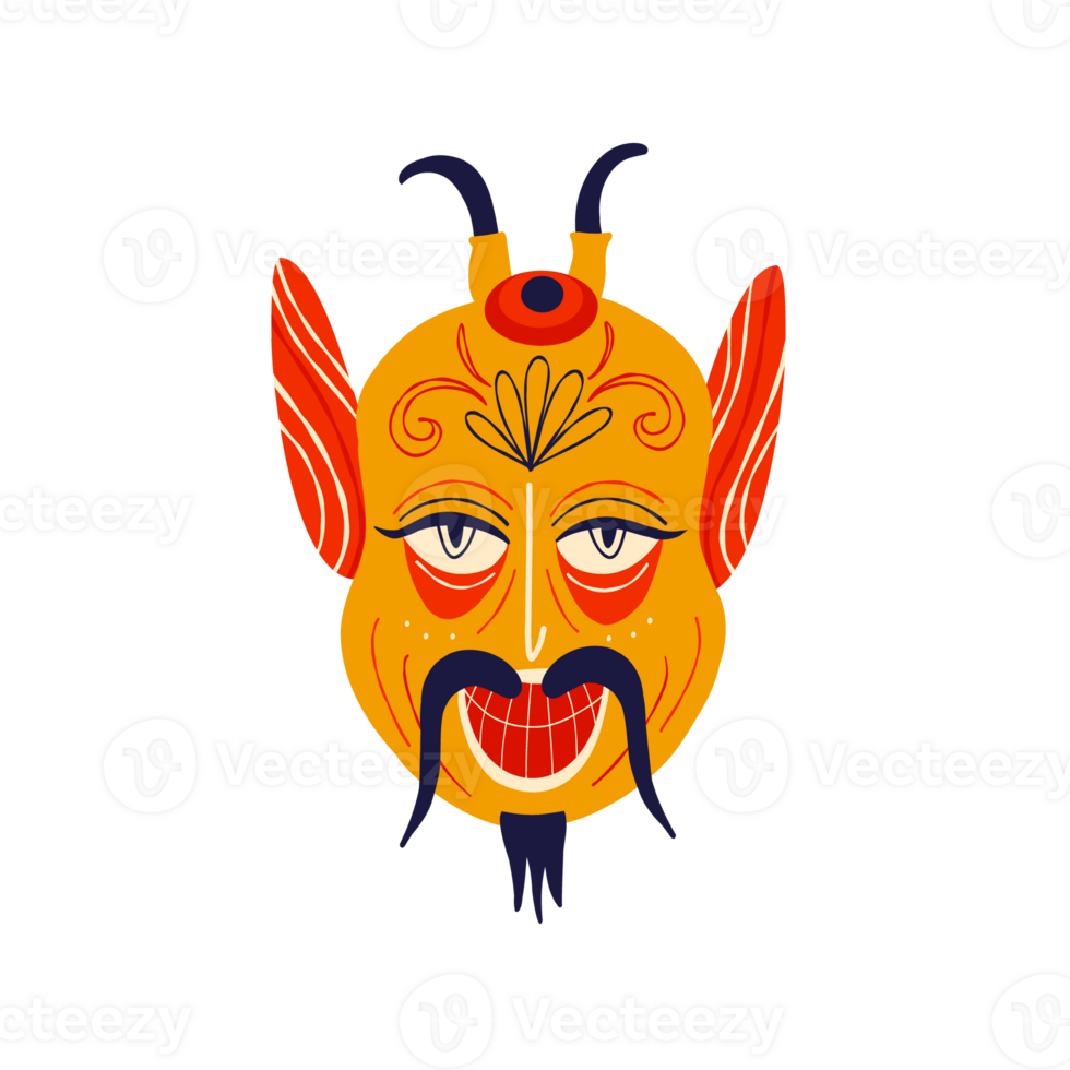 Scary devil with a strange face. Strange ugly Halloween characters. Cute bizarre comic characters in modern flat hand drawn style png