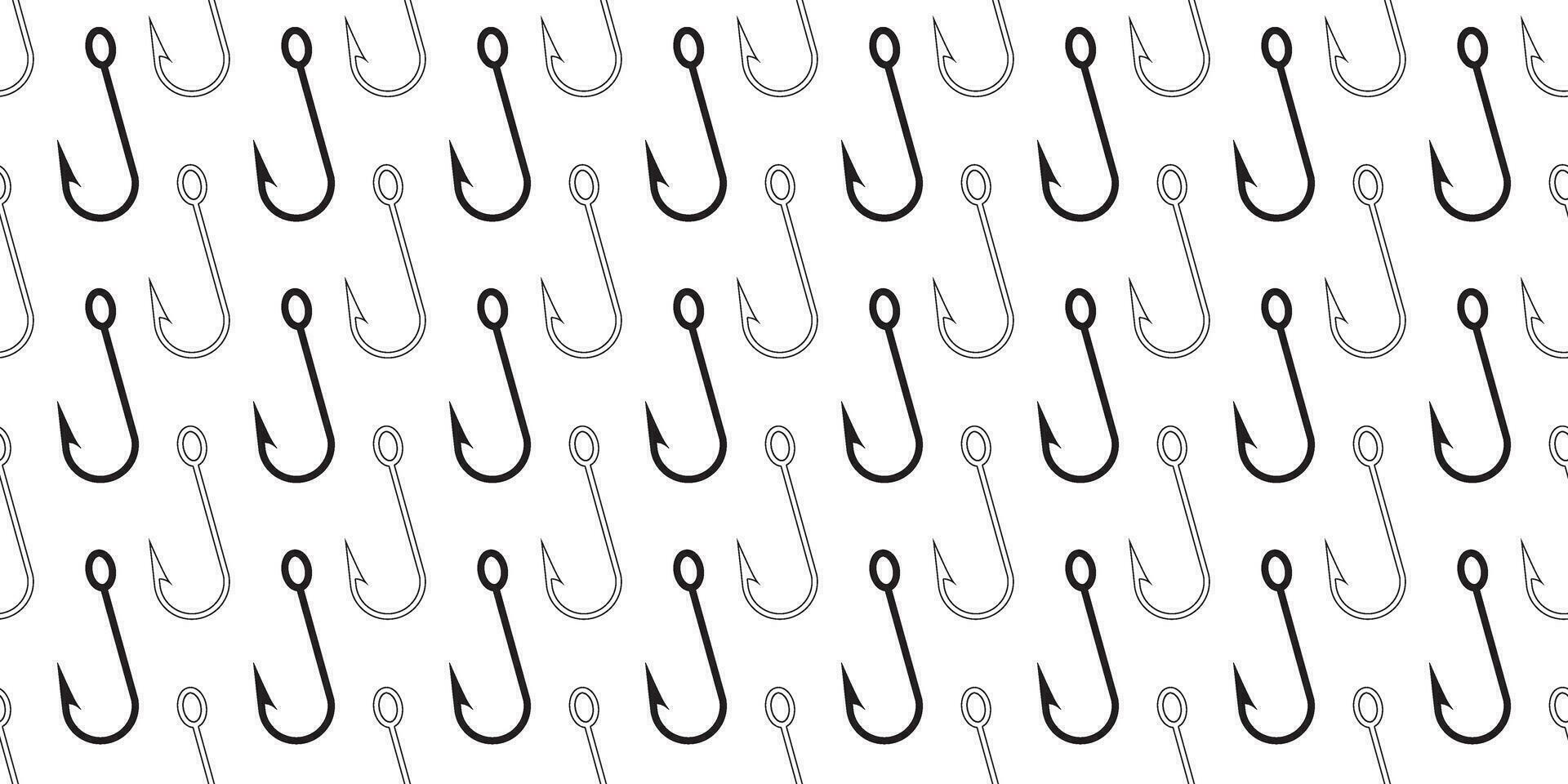 outline silhuette fishing hook seamless pattern vector