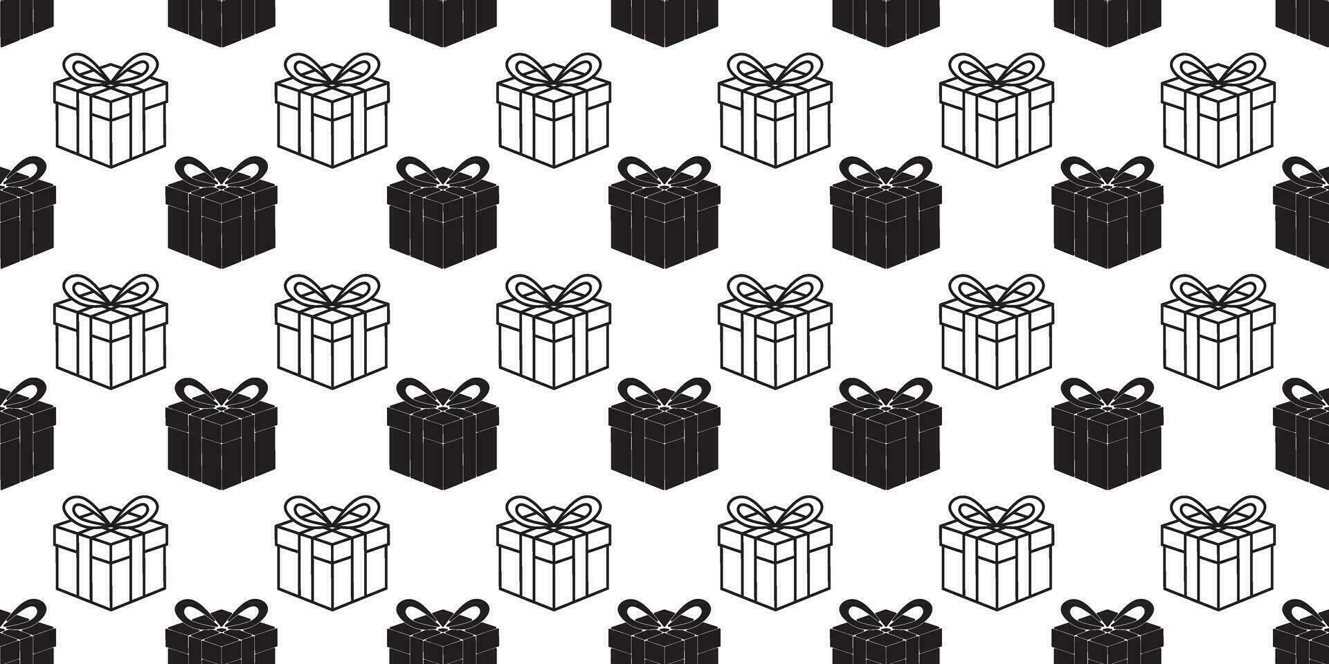 black white gift box seamless pattern vector