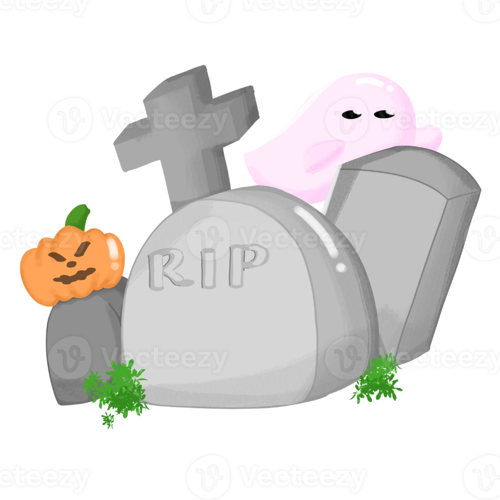 Cute pink ghost in the graveyard png