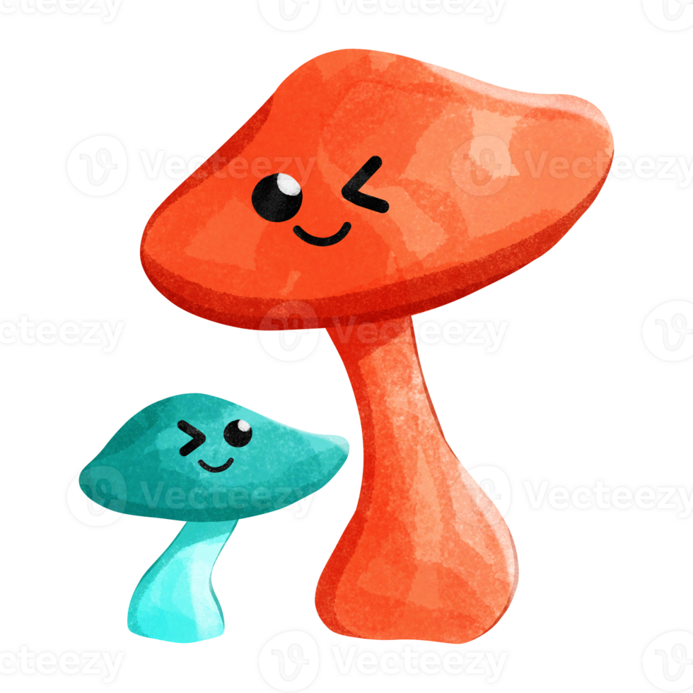 Cute red and blue mushroom charactor png