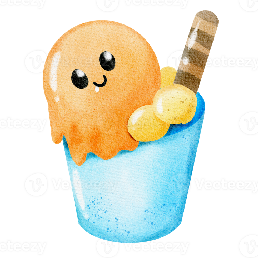 delicious sweet ice cream and topping charactor hand draw png