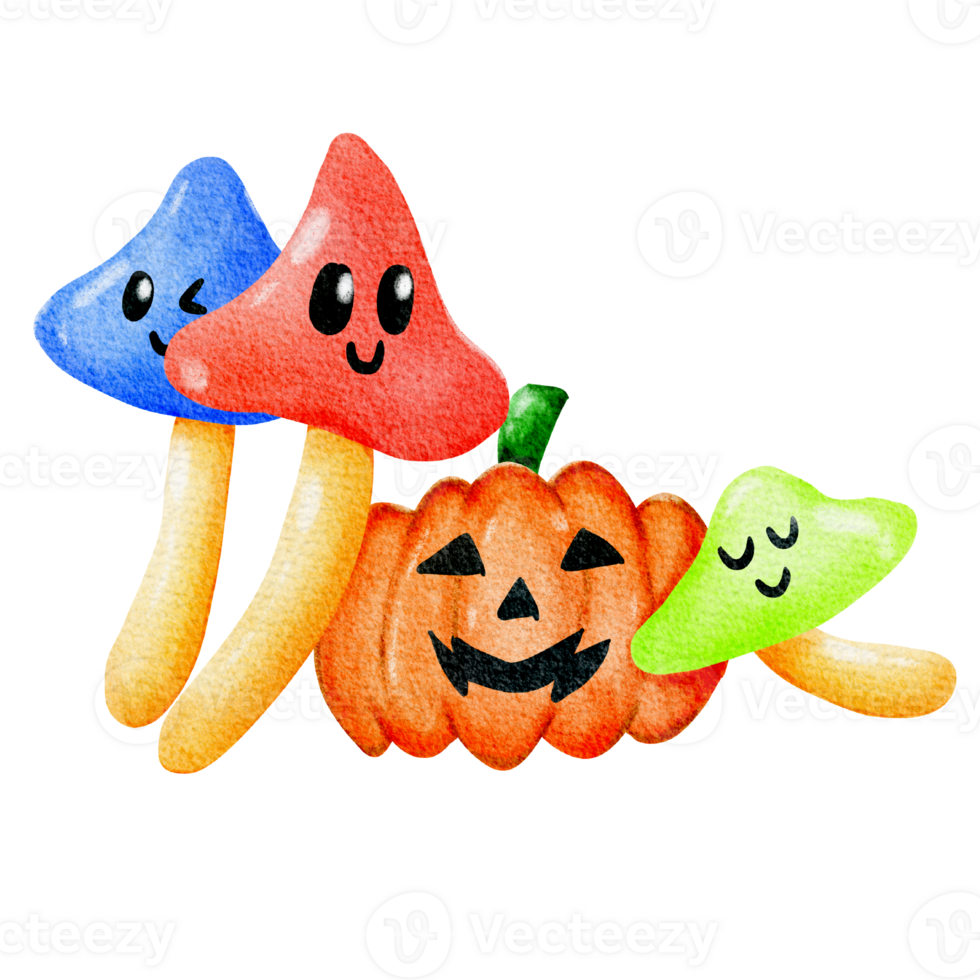 Three mushroom with halloween pumpkin png