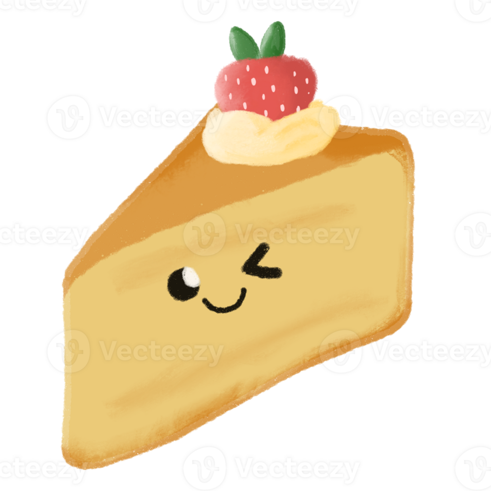 Cute smile strawberry cream cheese cake charactor png