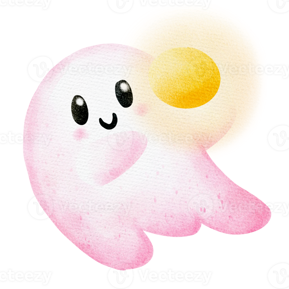 Cute pink ghost and the shining orb png