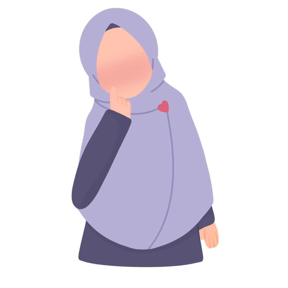 Muslimah With Purple Headscarf Holding Chin With One Hand png
