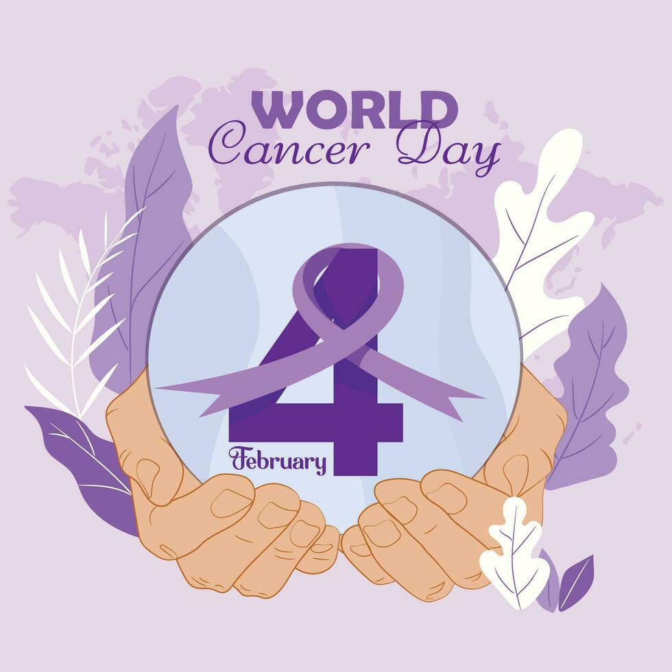 world cancer day poster template ribbon nature elements decor vector