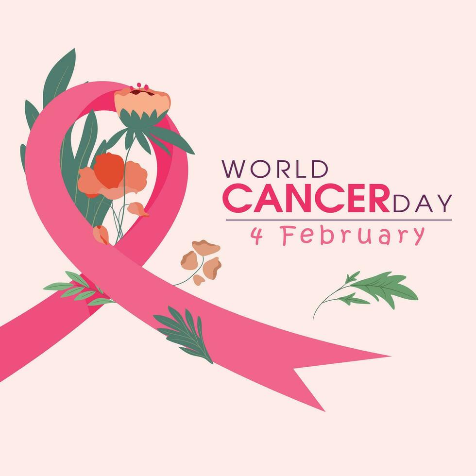 world cancer day poster template ribbon nature elements decor vector