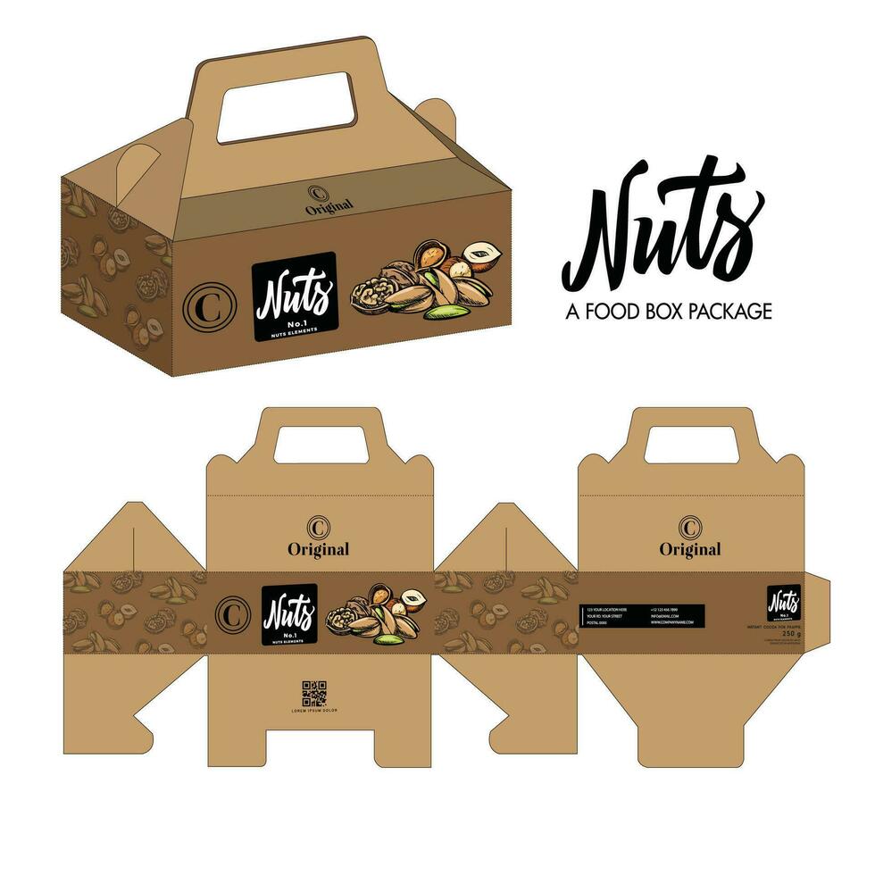 nuts food box package template elegant flat 3d vector