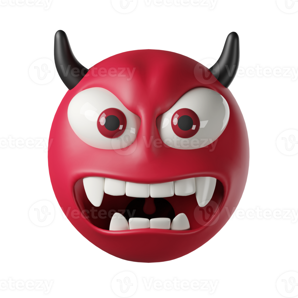 3D demon red angry, isolated on transparent background. halloween horned devil png