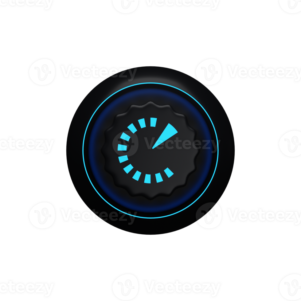 3d. realistisch volume knop met blauw licht geïsoleerd Aan transparant achtergrond. png