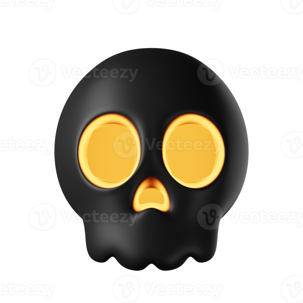 3d skull halloween isolated on transparent background. black skull with light. png