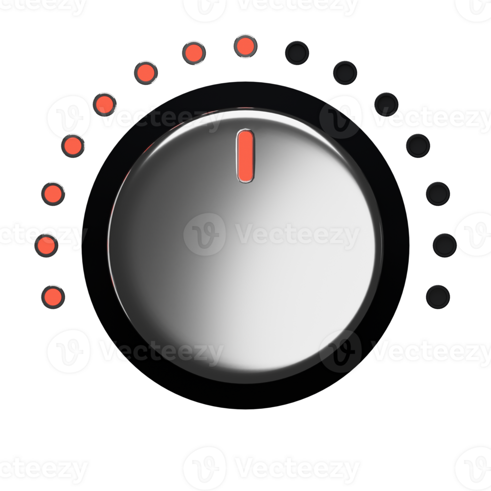 3d. Realistic volume button with red light isolated on transparent background. png