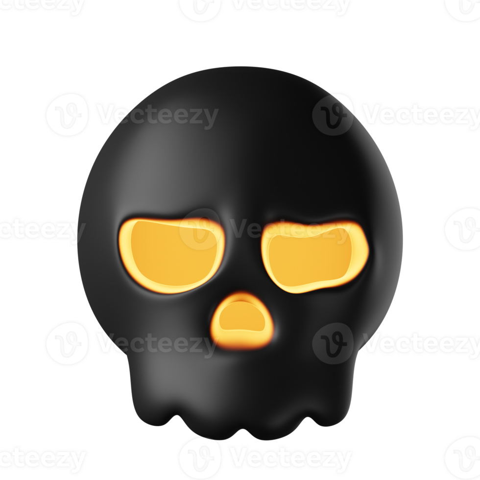 3d skull halloween isolated on transparent background. black skull with light. png