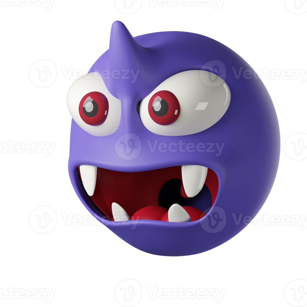 3D angry purple devil, isolated on transparent background. halloween horned devil png