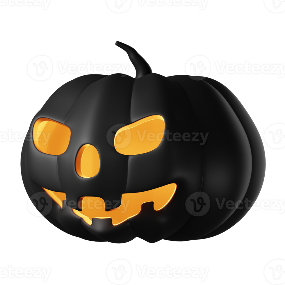 3D realistic halloween angry pumpkin isolated on transparent background. halloween black pumpkin png