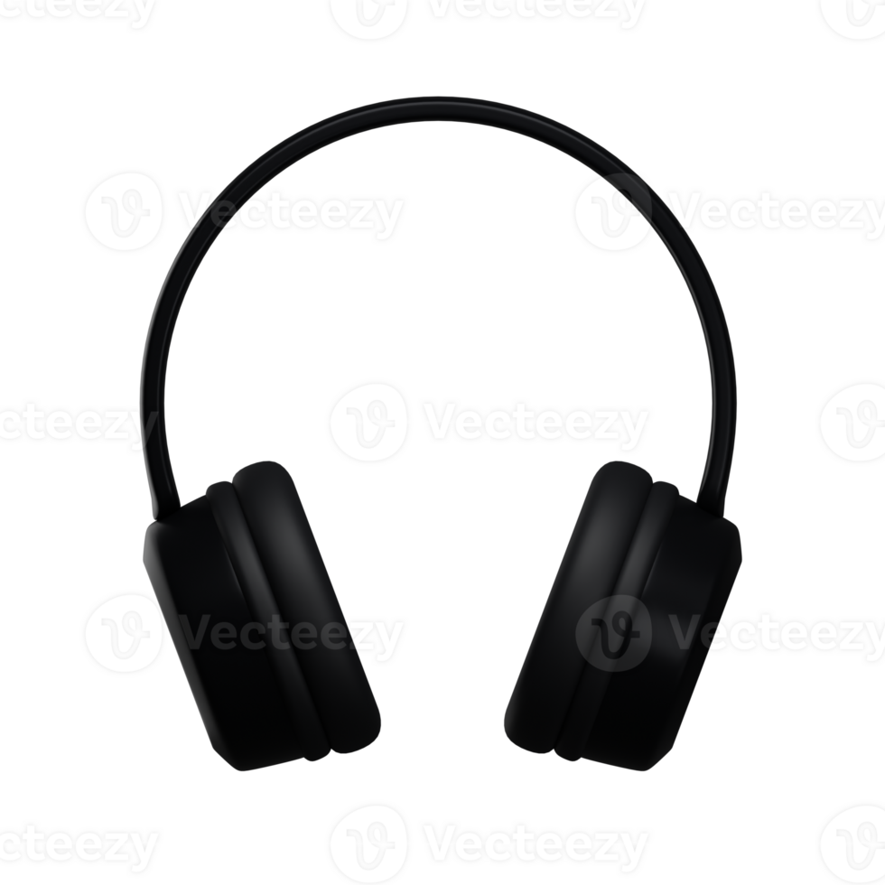 3d. Realistic black headphone isolated on transparent background. png