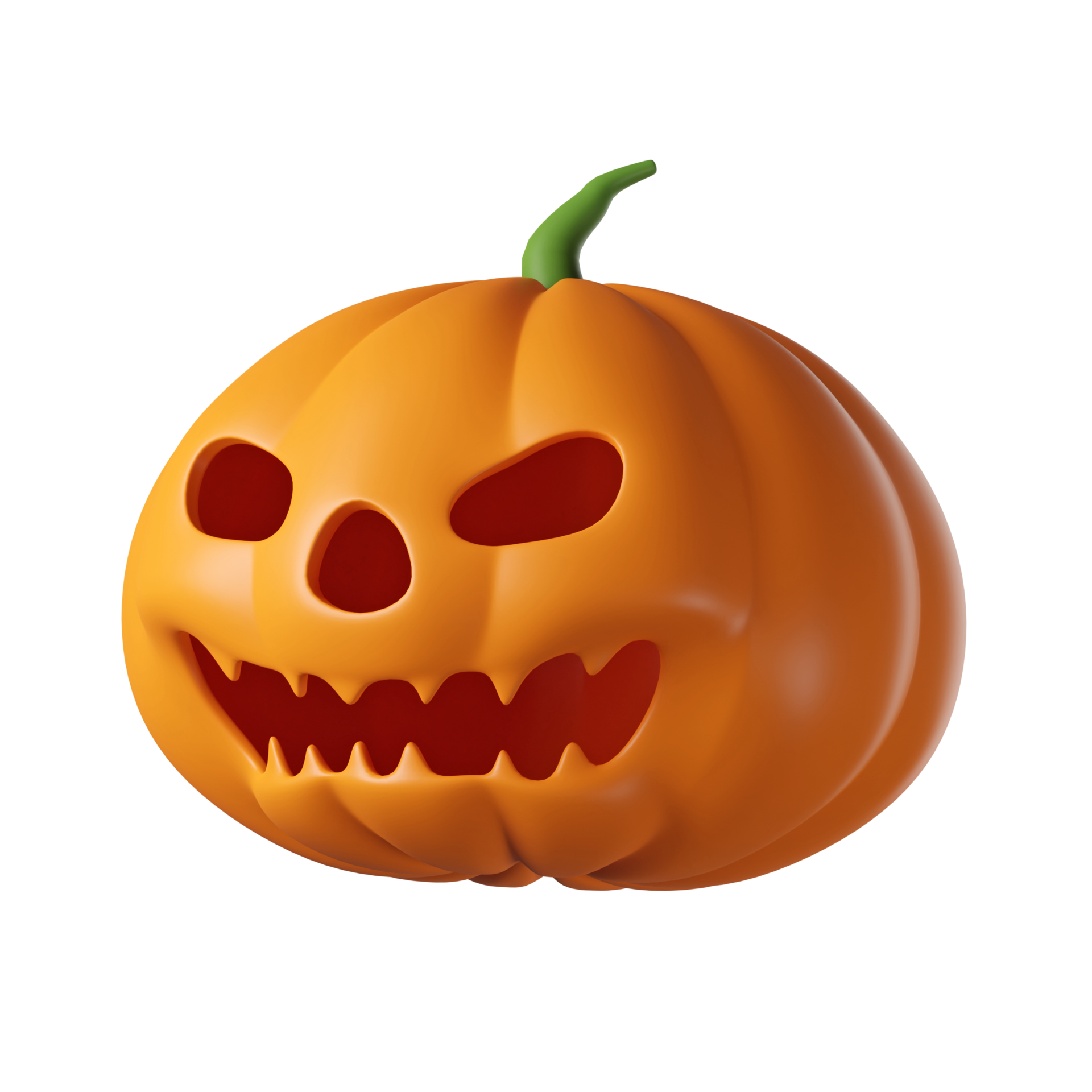 3D realistic halloween angry pumpkin isolated on transparent background