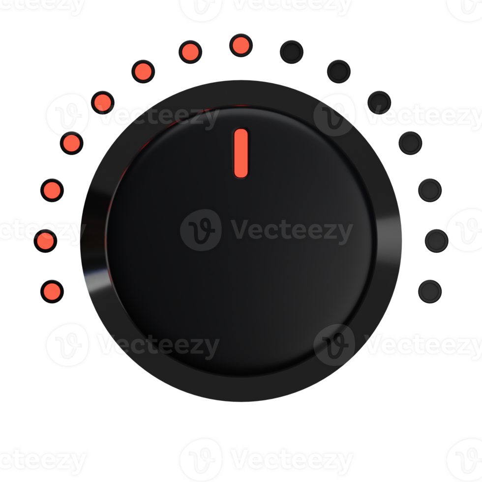 3d. realistisch volume knop met rood licht geïsoleerd Aan transparant achtergrond. png