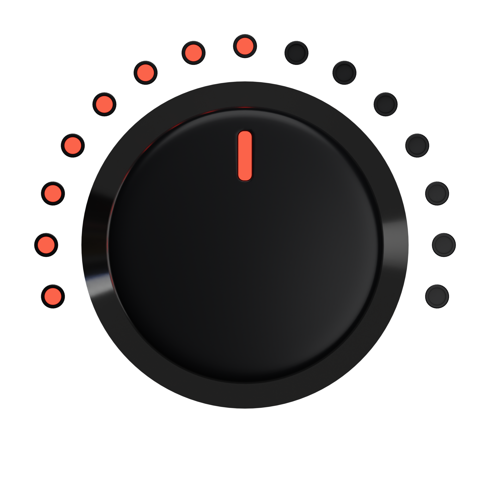 3d. Realistic volume button with red light isolated on transparent