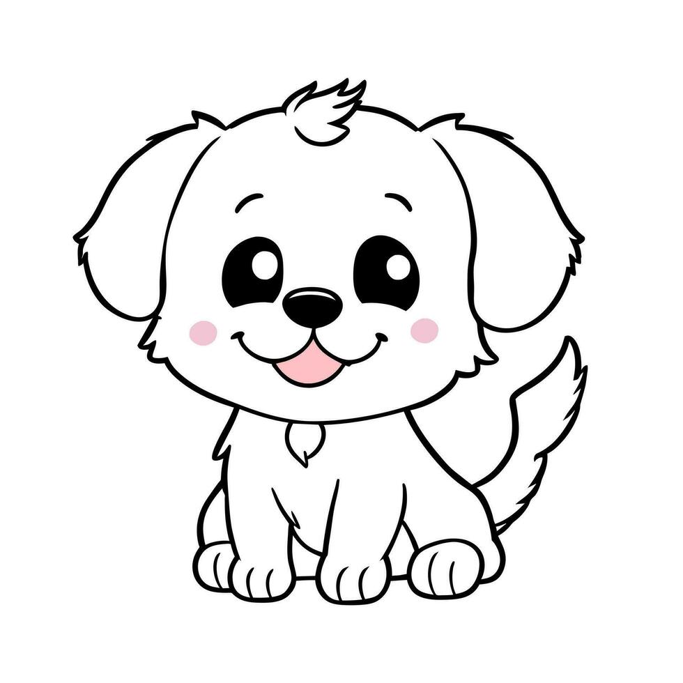 Cute doggy with big eyes and pink cheeks. Vector illustration in a linear style for coloring