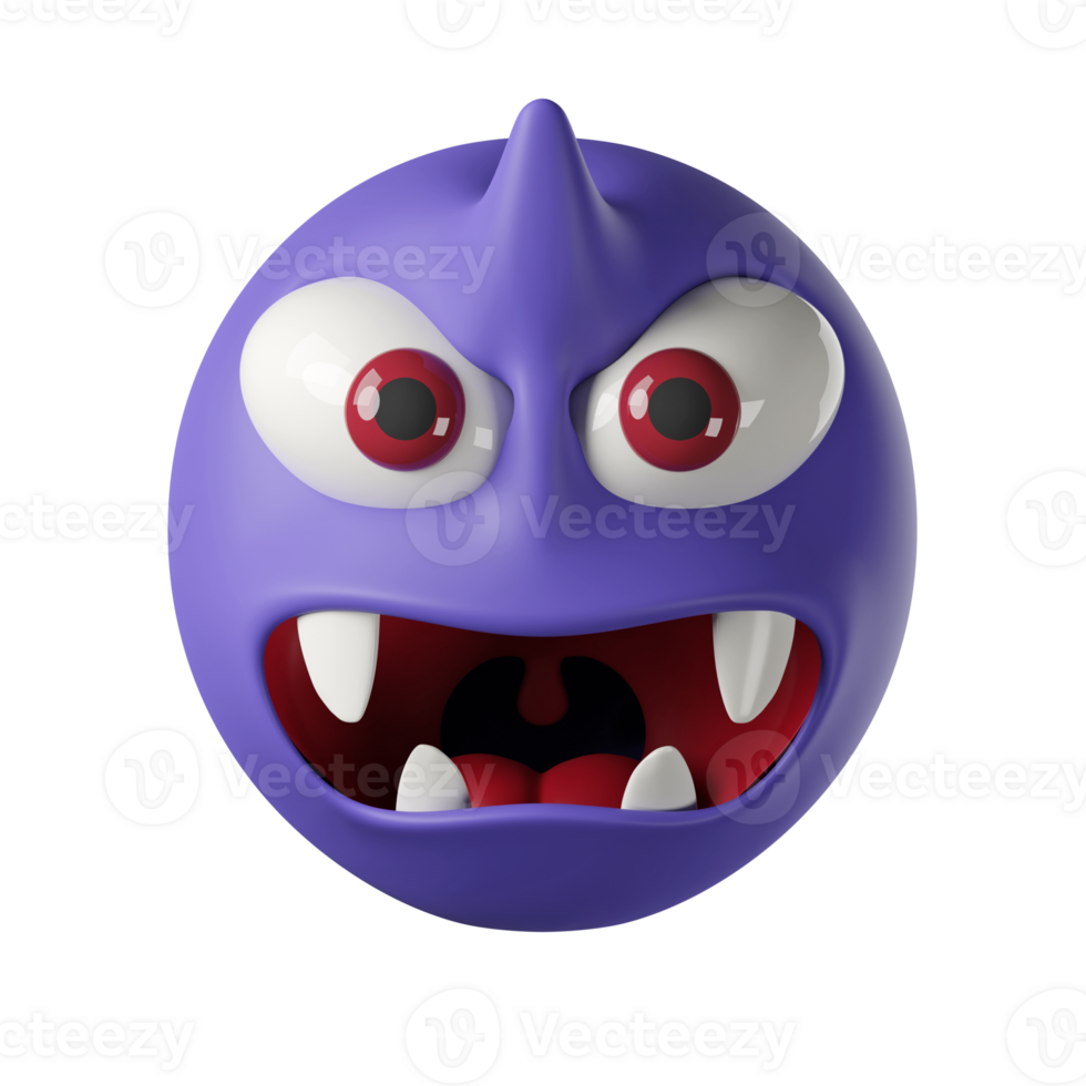 3D angry purple devil, isolated on transparent background. halloween horned devil png