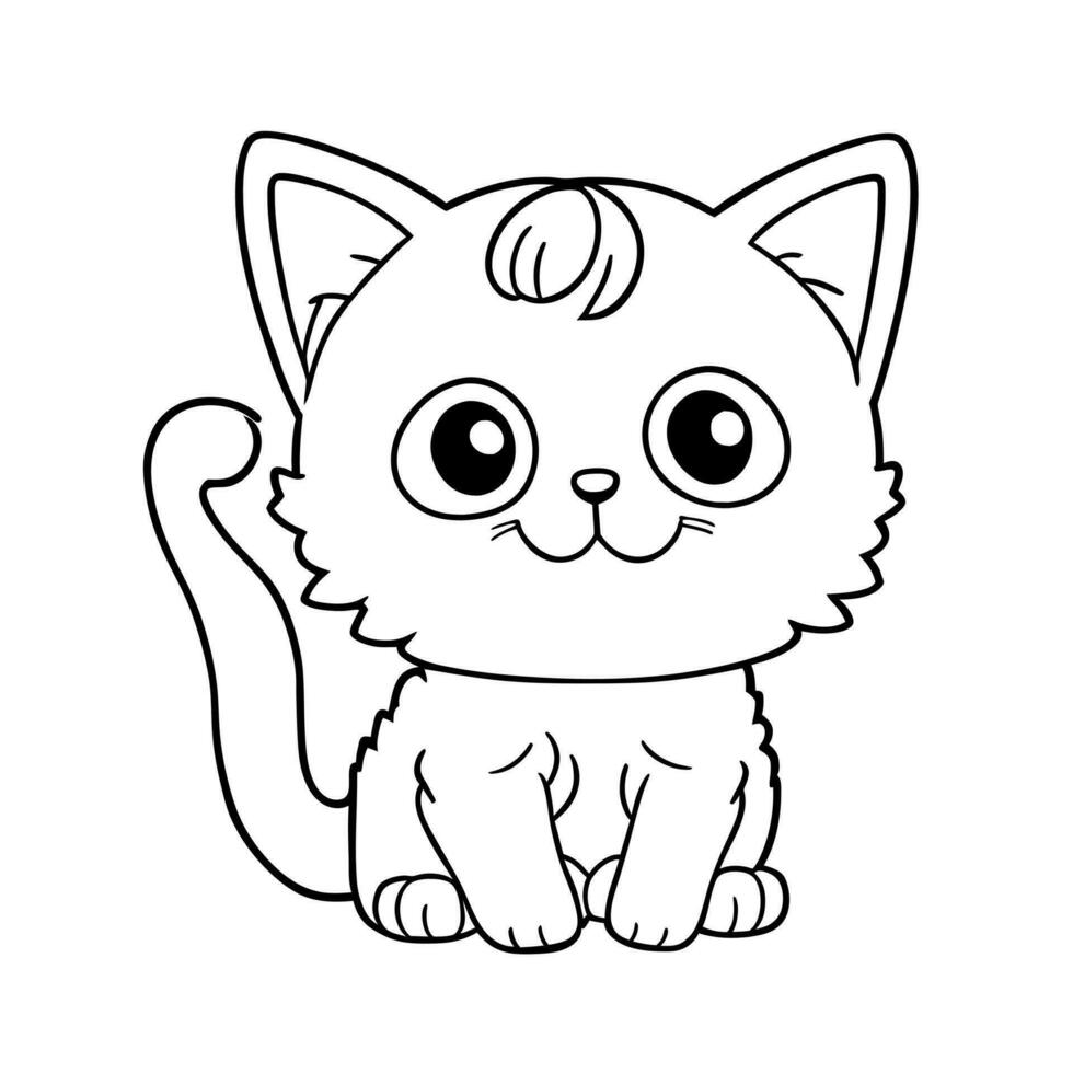 Cute sitting kitten. Vector illustration for coloring book in doodle style