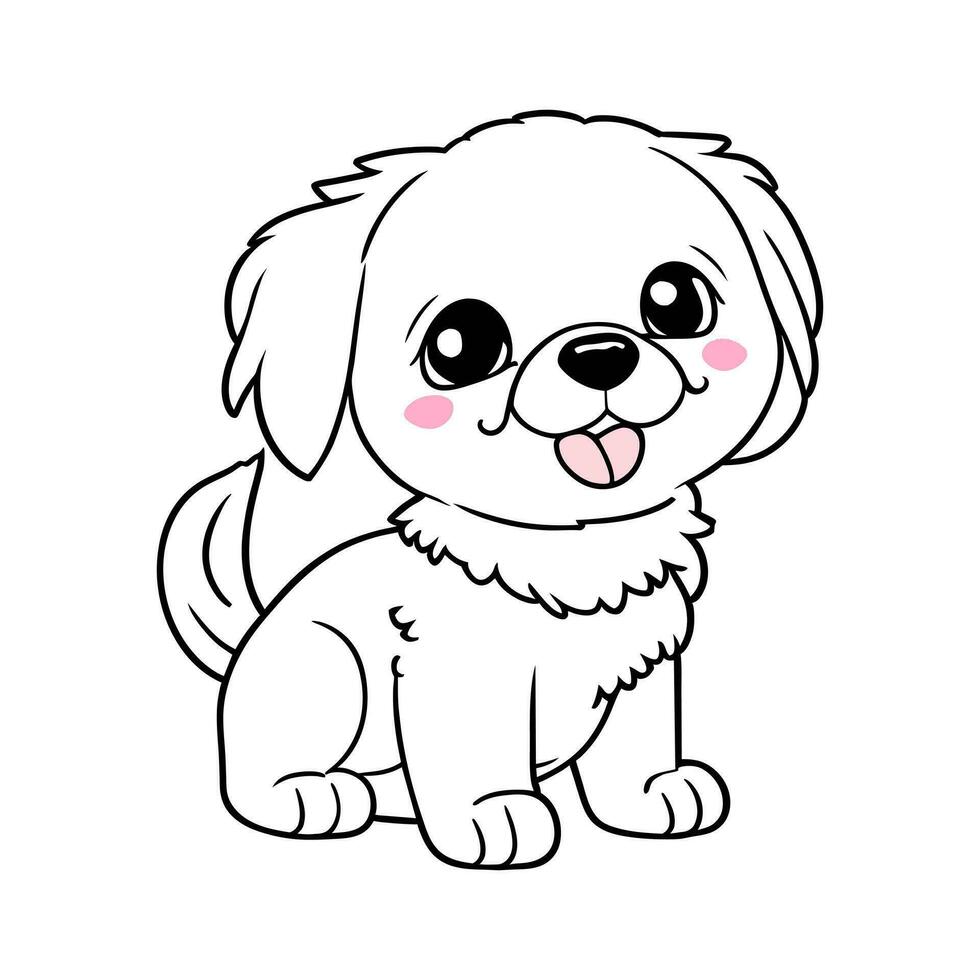 linda sentado cachorro. linda perro con rosado las mejillas. vector ilustración para colorante libro en garabatear estilo