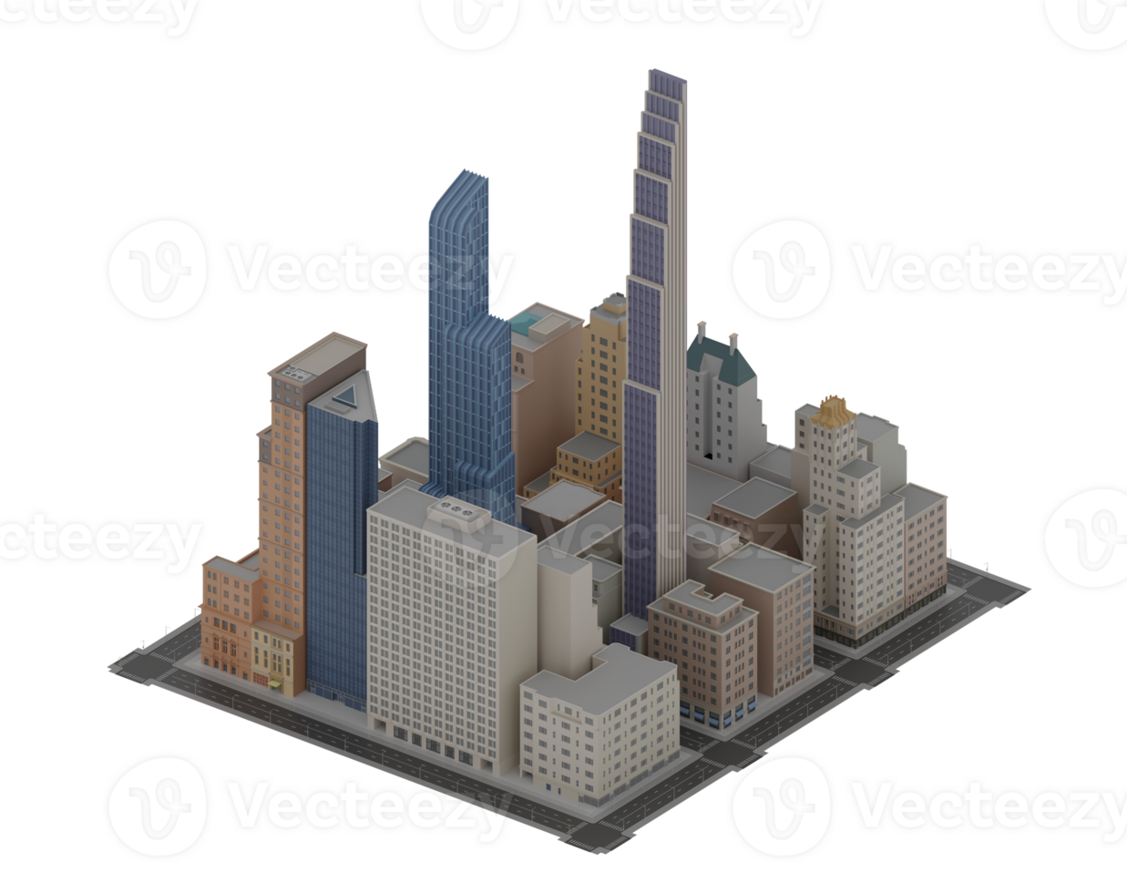 3D Illustration Cartoon City Scape Building skyscraper nyc isometric view png