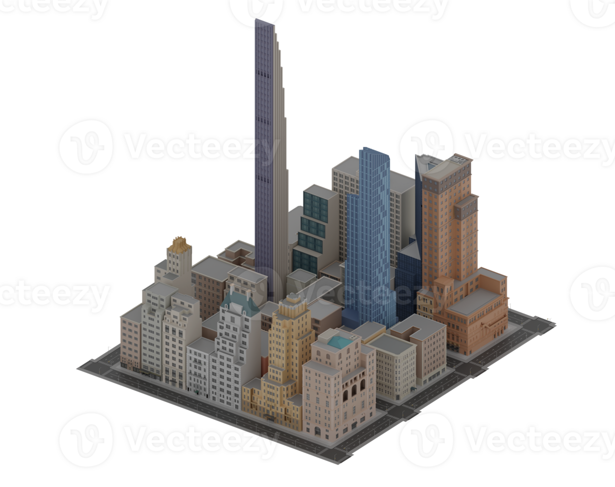 3D Illustration Cartoon City Scape Building skyscraper nyc isometric ...