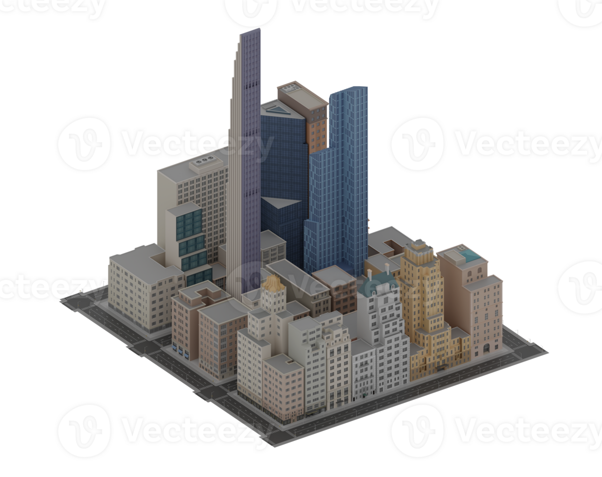 3D Illustration Cartoon City Scape Building skyscraper nyc isometric view png
