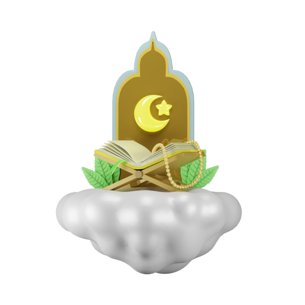3d render illustration of islamic ramadan maulid icon on cloud png