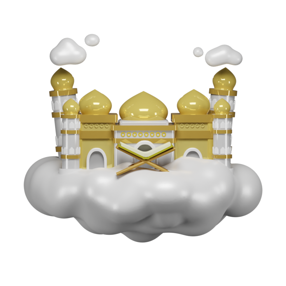 3d render illustration of islamic ramadan maulid icon on cloud png