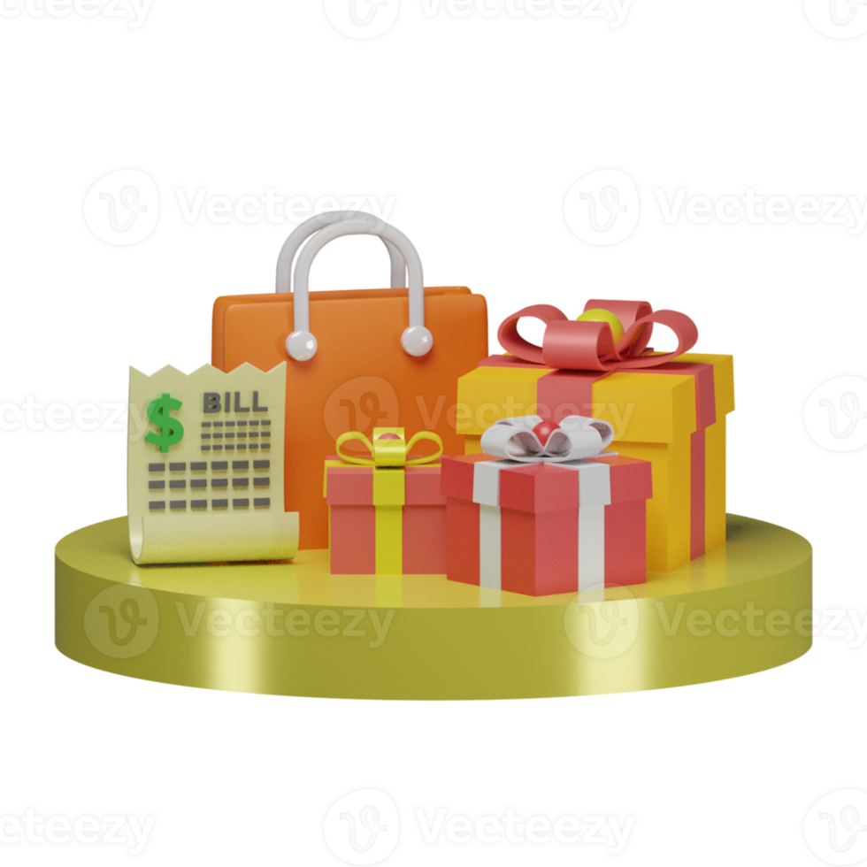 3d render cute podium illustration shopping marketing big sale discount shop promo png