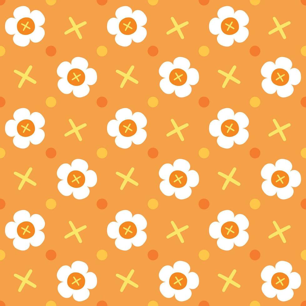 Seamless floral pattern. White flower on a orange background. Cartoon illustration vector