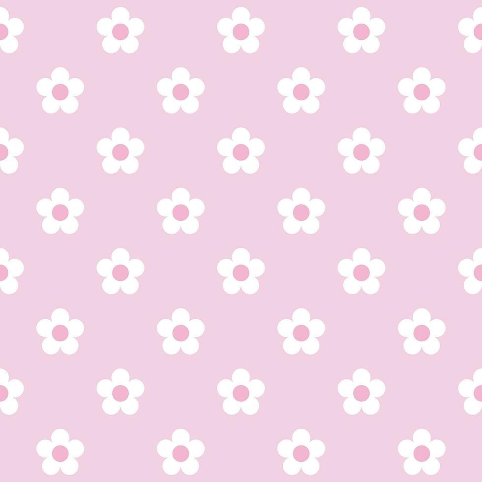 Seamless floral pattern. White flower on a pink background. Cartoon illustration vector