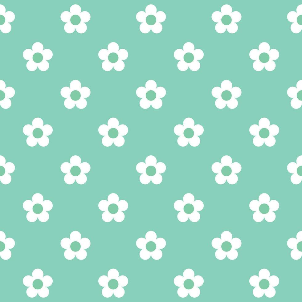 Seamless floral pattern. White flower on a green background. Cartoon illustration vector