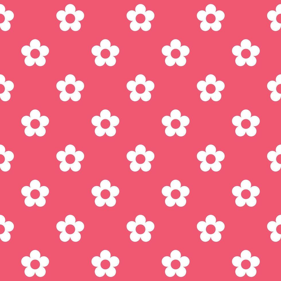 Seamless floral pattern. White flower on a pink background. Cartoon illustration vector