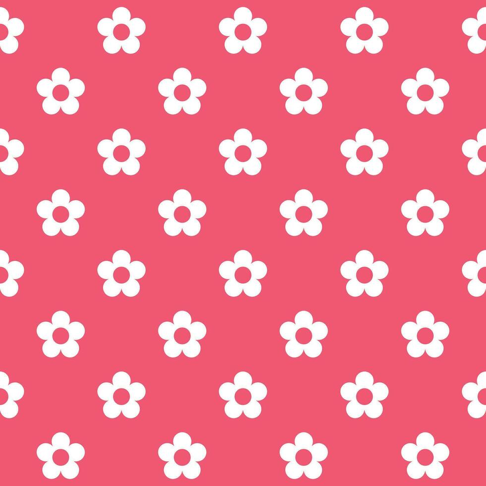 Seamless floral pattern. White flower on a pink background. Cartoon illustration vector