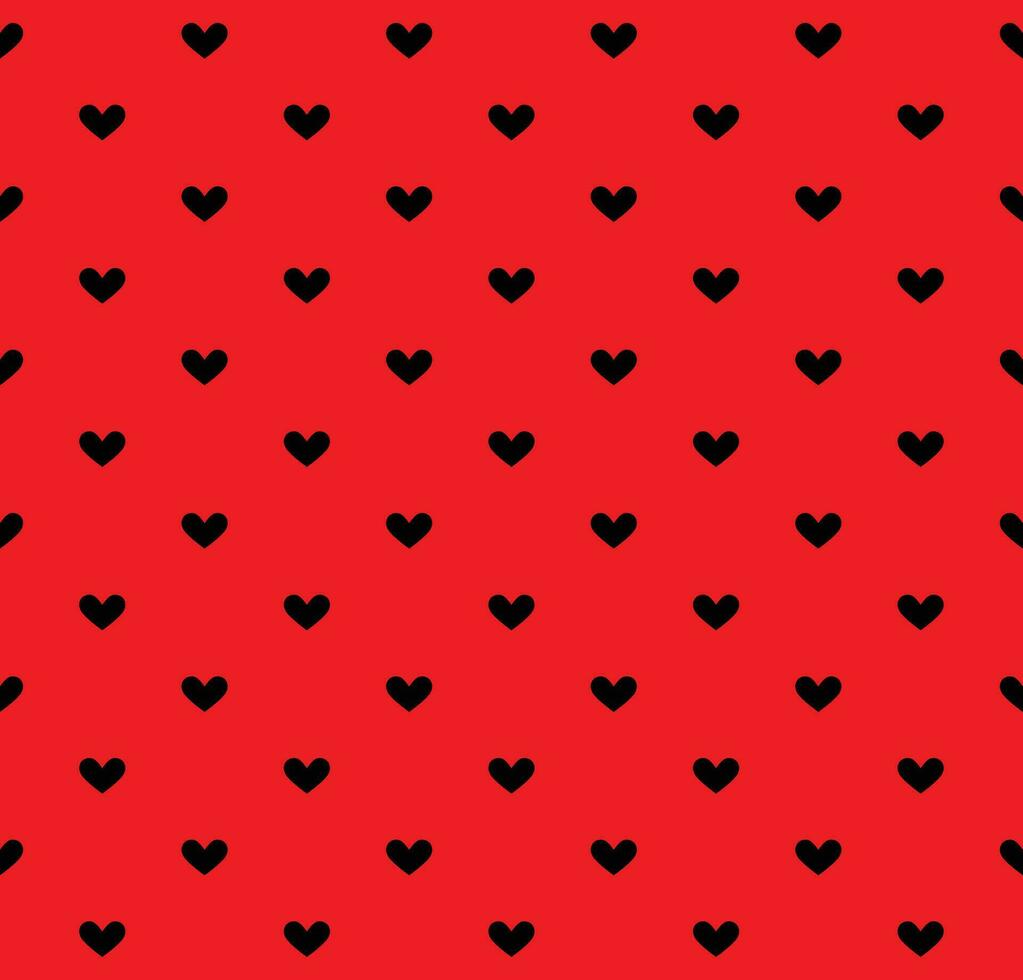 Black heart seamless pattern on red background Vector