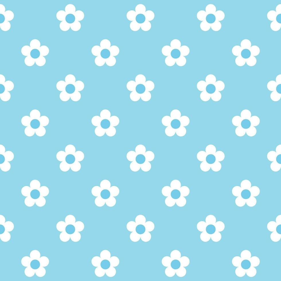 Seamless floral pattern. White flower on a blue background. Cartoon illustration vector