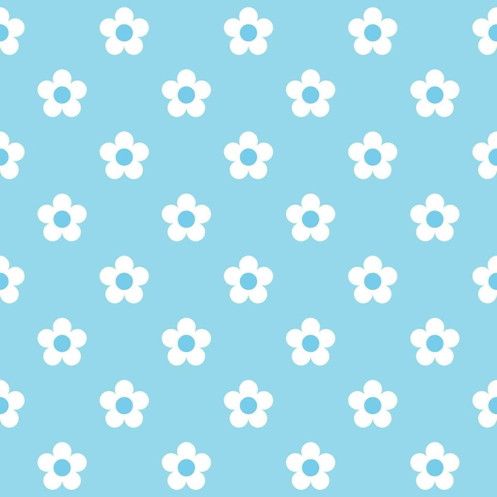 Seamless floral pattern. White flower on a blue background. Cartoon illustration vector