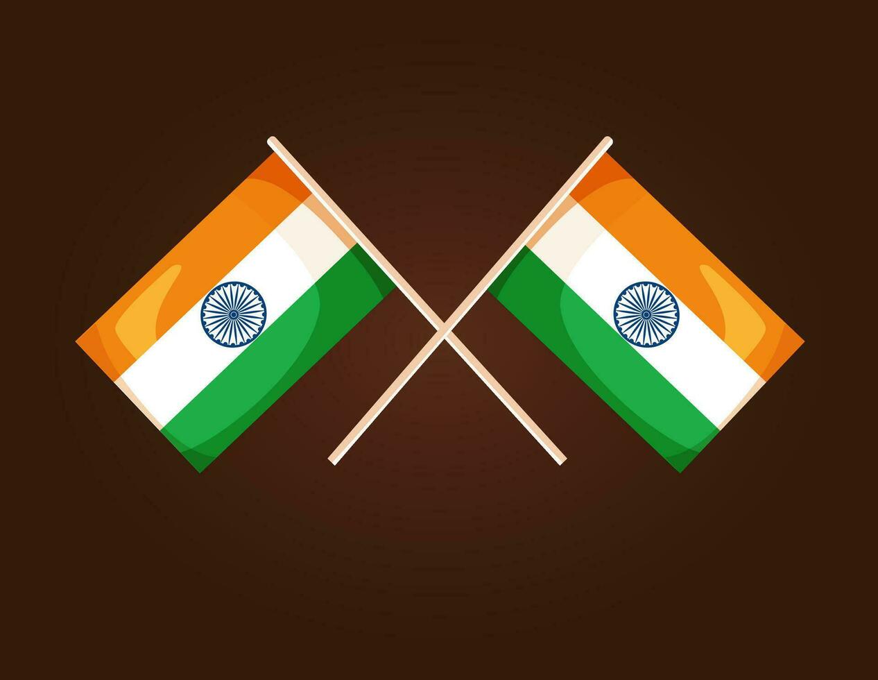 Symmetrical Crossed Indian Flags with Saffron, white and green colors, and the Ashoka Chakra vector icon logo.