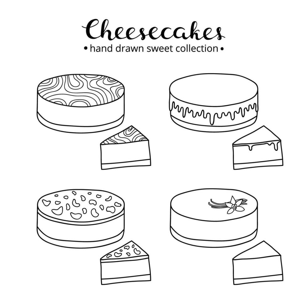 Set of hand drawn cheesecakes. vector