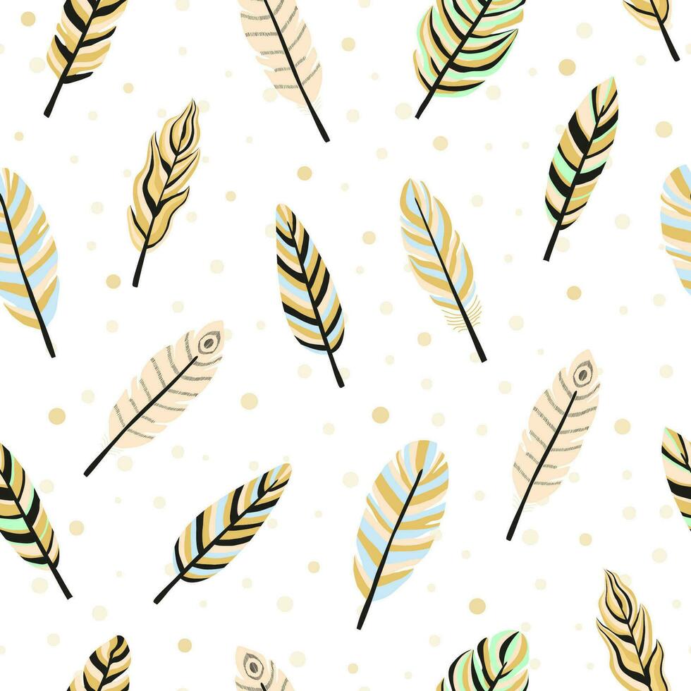 Seamless pattern with boho feathers. vector