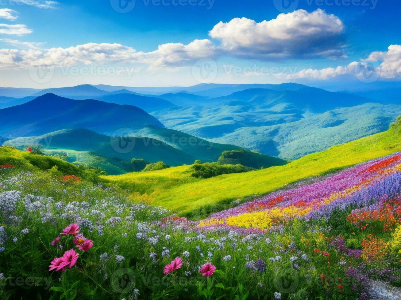 beautiful flowers in the mountains ai generated photo